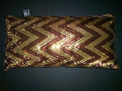 SEQUINS-JAZZY-ZIG-ZAG-CHOCOLATE-&-GOLD-CUSHION-30-cm-X-60-cm-RECTANGLE-NEW-DESIGNER